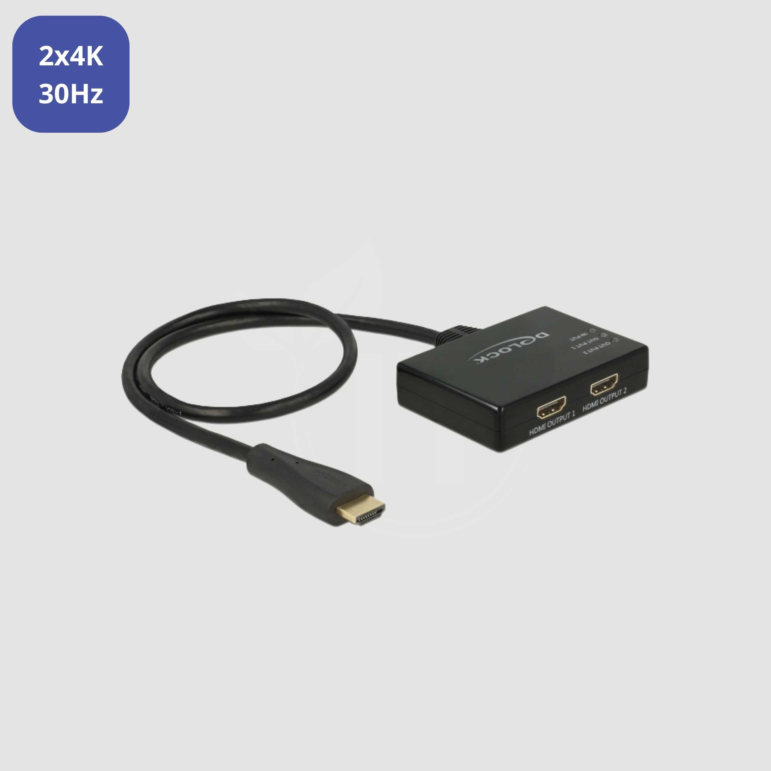 Delock HDMI Splitter 1 x HDMI in > 2 x HDMI out 4K 30 Hz